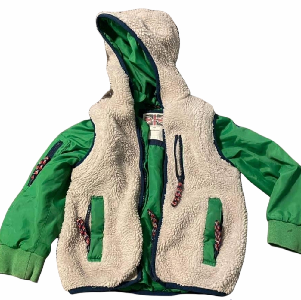 Boy's Mini Boden Sherpa Vest/Jacket Green Size 3/4 - Picture 1 of 3